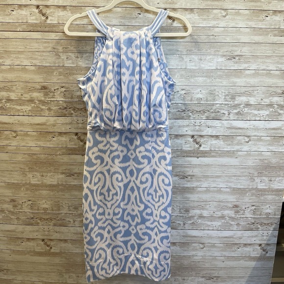 Gretchen Scott Womens XS Dress Blue White Bougie Arabesque Preppy Classic Halter - Picture 1 of 9